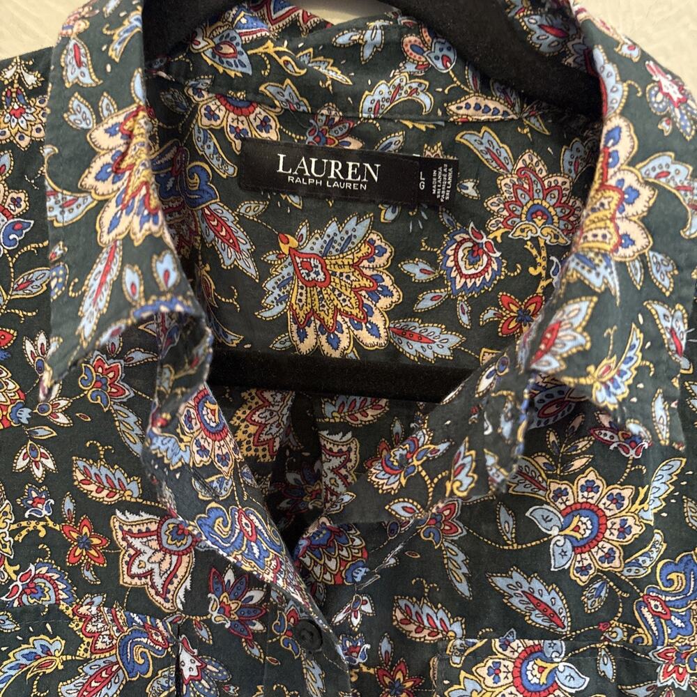 Lauren Ralph Lauren Paisley Button Up Shirt Cotton Boho Western Cottagecore L